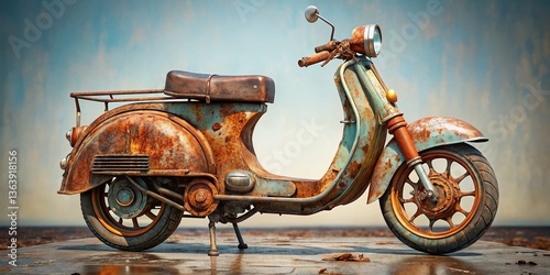 Abandoned Rusty Moped on Ground - High Resolution Stock Photo