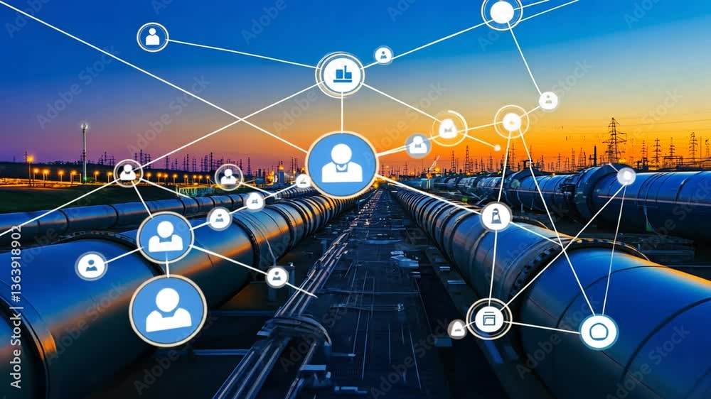 Industrial Pipeline Network at Dusk