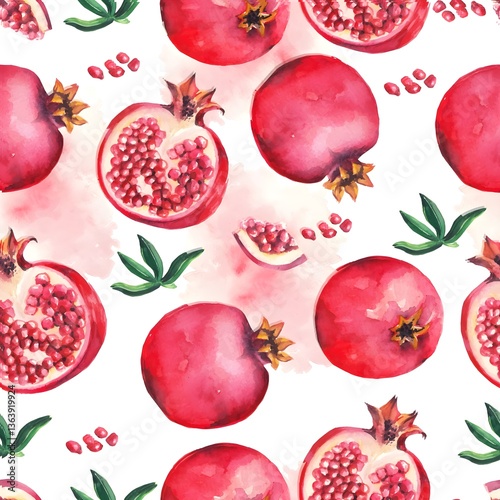 Watercolor Pomegranate Seamless Pattern