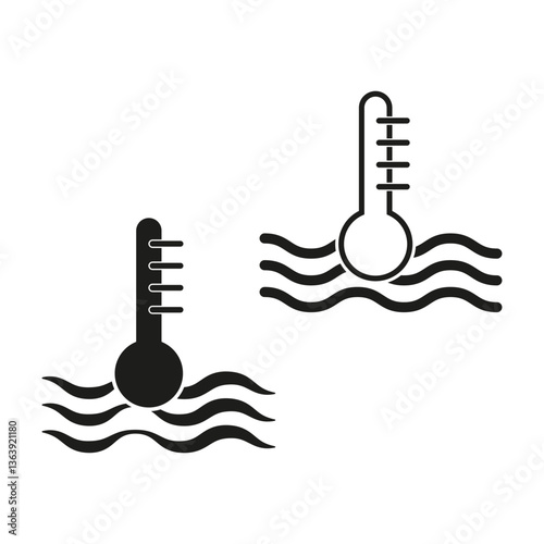 Water temperature icon. Thermometer fluid shape. Heat measure symbol. Vector wave sign.