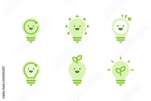Green Light Bulbs Recycling symbol cartoon character, Sustainability Energy-saving and environmental care