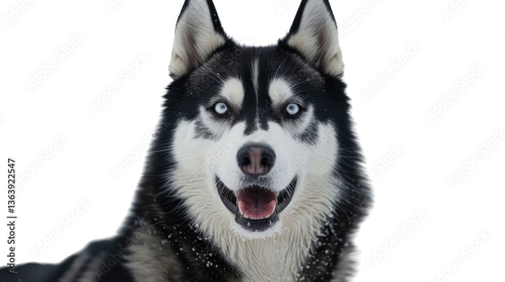 Siberian Husky's Intention: A close-up portrait of a majestic Siberian Husky with piercing blue eyes against an icy backdrop, showcasing the breed's iconic features and alert demeanor. Siberian Husky's Intention: A close-up portrait of a majestic Siberian Husky with piercing blue eyes against an icy backdrop, showcasing the breed's iconic features and alert demeanor.