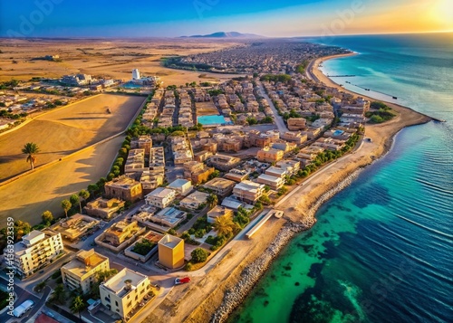 Aerial View of Yanbu al-Bahr, Saudi Arabia: Coastal Cityscape, Red Sea, Desert Landscape