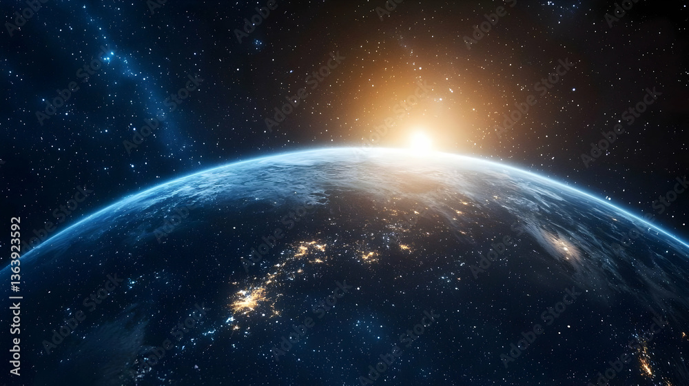 Fototapeta premium Earth Rising From Space At Sunrise