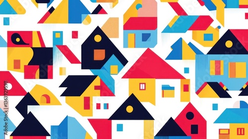 Colorful abstract houses, urban landscape, geometric design, real estate background