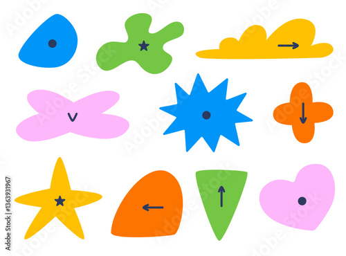 Modern vector collection of abstract hand drawn shapes in flat style. Creative decorative elements for bullet journaling, planning, and digital design projects