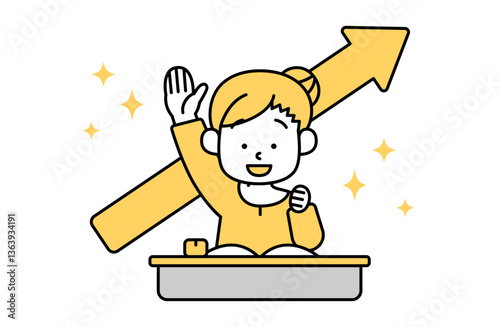 成績アップした女の子のベクターイラスト 授業 勉強 テスト 宿題 