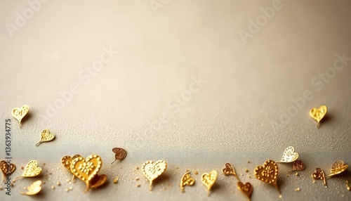 Gold hearts on a beige background
