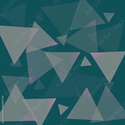 Abstract geometric background with translucent triangles in shades of teal and gray, modern digital art