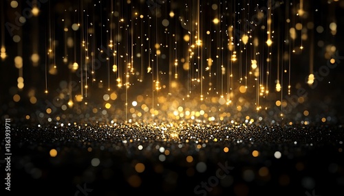 Golden Glitter Falling, Dark Background