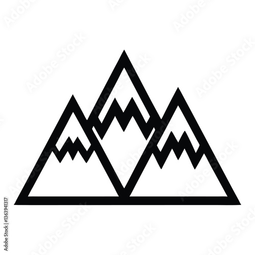 Minimal Mountain Silhouette Icon – Black and White Line Art of Snowy Peaks for Outdoor and Nature Designs