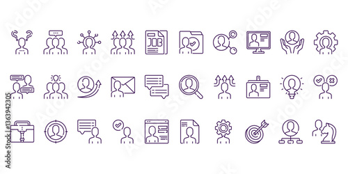 Human Resource Icon Set Line Style, Vector Illustration