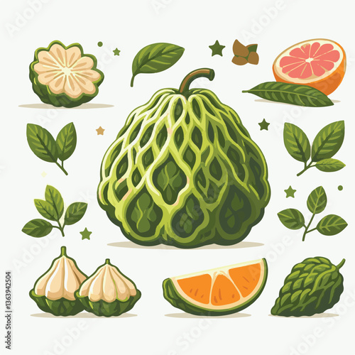 food, fruit, sweet, cherimoya, green, fresh, tropical, organic, ripe, healthy, annona, exotic, custard, background, isolated, white, raw, diet, half, custard apple, natural, delicious, seed, dessert, 
