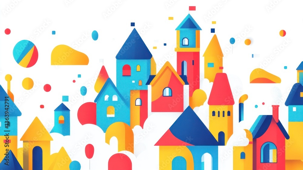 Fototapeta premium Colorful Castle Village Background Use In Art