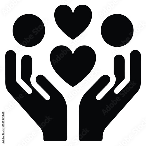 Hands Holding Hearts and Circles Icon – Symbol of Love, Care, Balance, and Unity for Positive Messaging