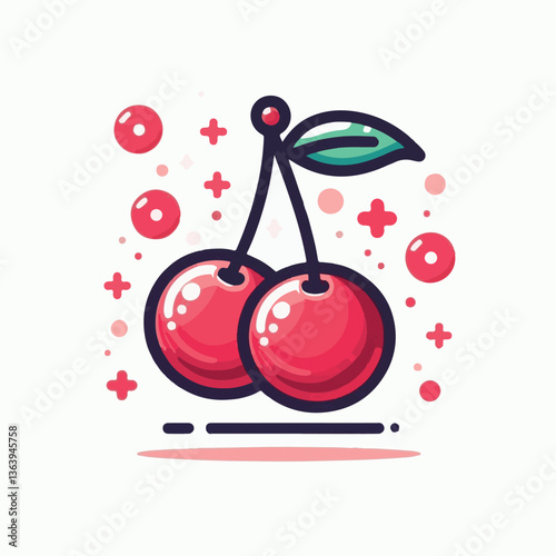 sweet, cherry, berry, fruit, food, red, cherries, leaf, juicy, illustration, fresh, background, vector, cute, summer, organic, green, design, isolated, nature, print, natural, art, vintage, vitamin, d