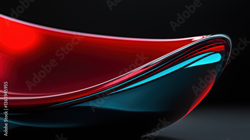 Abstract Smooth Curves and Glossy Surfaces in aquamarine and ruby red against a Black Background, with Lighting Enhancing Reflections and Depth for a Futuristic and Innovative Aesthetic, background