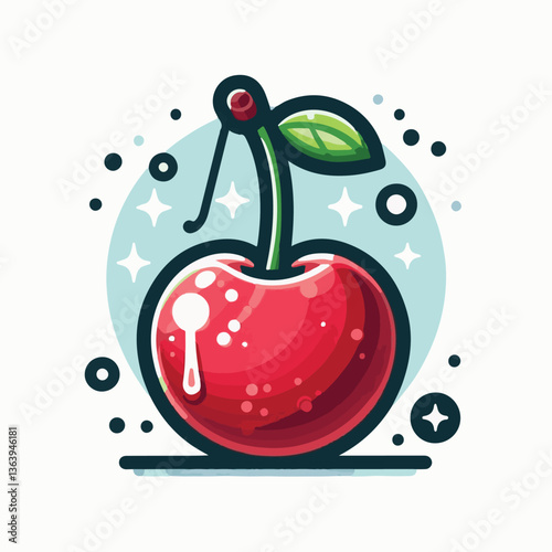 sweet, cherry, berry, fruit, food, red, cherries, leaf, juicy, illustration, fresh, background, vector, cute, summer, organic, green, design, isolated, nature, print, natural, art, vintage, vitamin, d