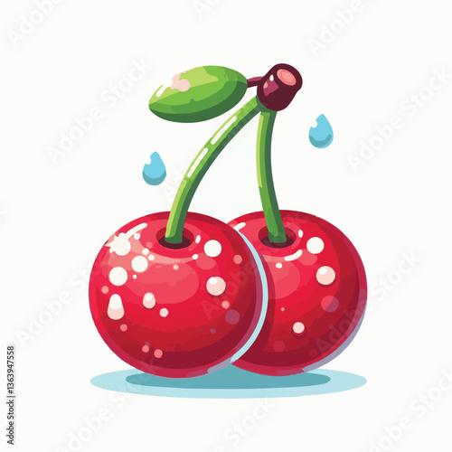 sweet, cherry, berry, fruit, food, red, cherries, leaf, juicy, illustration, fresh, background, vector, cute, summer, organic, green, design, isolated, nature, print, natural, art, vintage, vitamin, d
