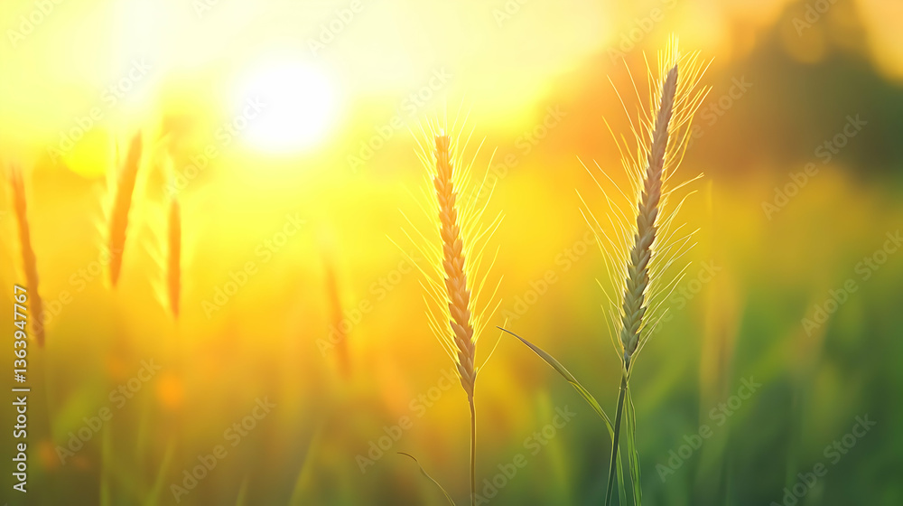 Golden Sunlight Illuminating Field Of Grass With Bokeh Effect Creating Serene Atmosphere Golden Sunlight Illuminating Field Of Grass With Bokeh Effect Creating Serene Atmosphere