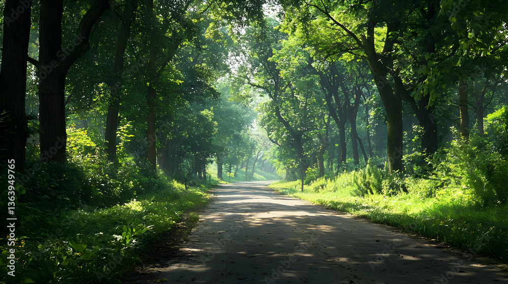 Obraz premium Forest Pathway Under Sunlight