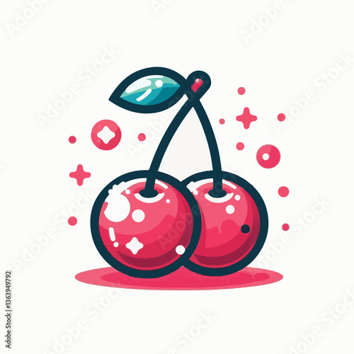 sweet, cherry, berry, fruit, food, red, cherries, leaf, juicy, illustration, fresh, background, vector, cute, summer, organic, green, design, isolated, nature, print, natural, art, vintage, vitamin, d