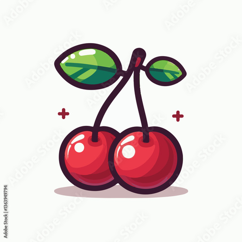 sweet, cherry, berry, fruit, food, red, cherries, leaf, juicy, illustration, fresh, background, vector, cute, summer, organic, green, design, isolated, nature, print, natural, art, vintage, vitamin, d