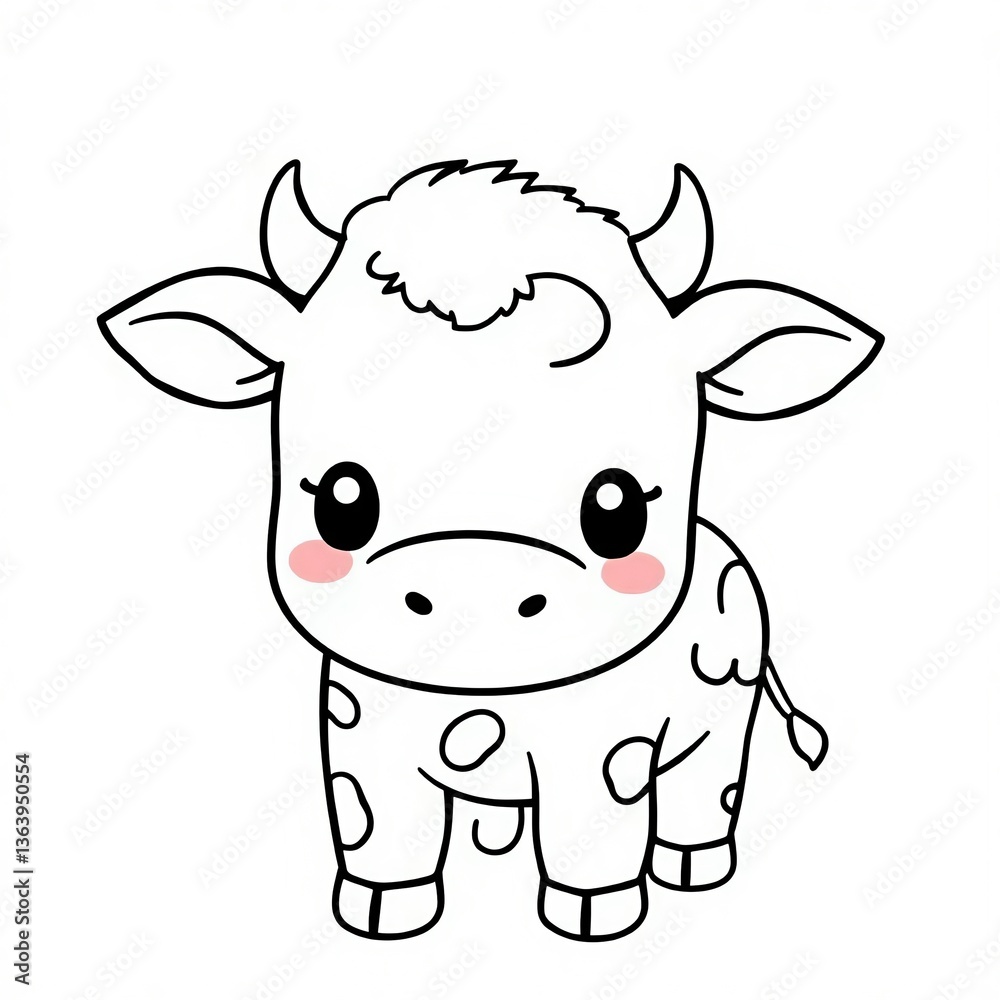 Obraz premium Adorable Cartoon Calf Illustration Cute Cow Drawing for Coloring Pages