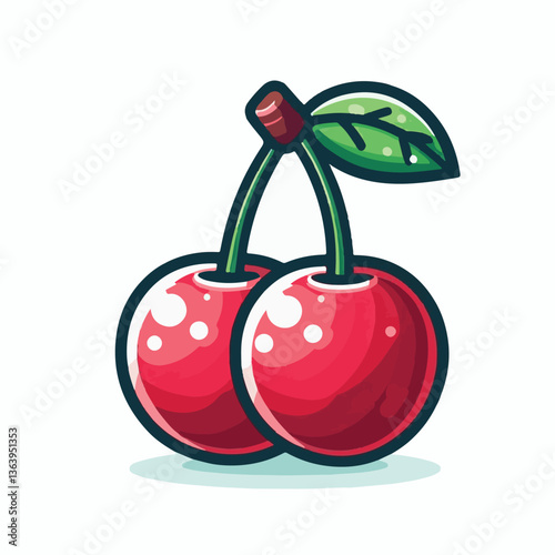 sweet, cherry, berry, fruit, food, red, cherries, leaf, juicy, illustration, fresh, background, vector, cute, summer, organic, green, design, isolated, nature, print, natural, art, vintage, vitamin, d