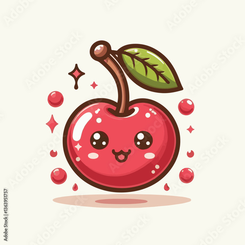 sweet, cherry, berry, fruit, food, red, cherries, leaf, juicy, illustration, fresh, background, vector, cute, summer, organic, green, design, isolated, nature, print, natural, art, vintage, vitamin, d