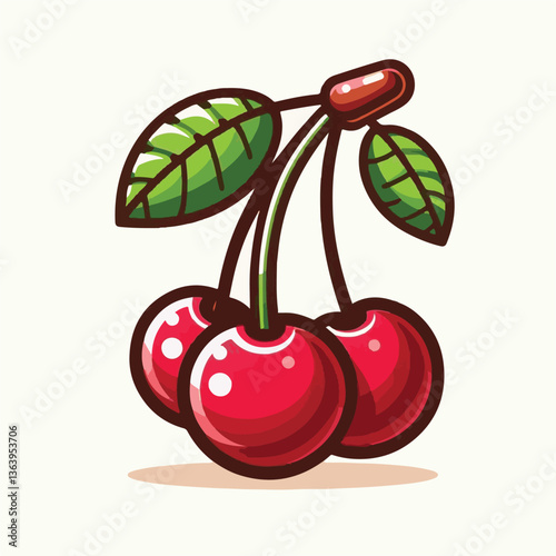 sweet, cherry, berry, fruit, food, red, cherries, leaf, juicy, illustration, fresh, background, vector, cute, summer, organic, green, design, isolated, nature, print, natural, art, vintage, vitamin, d