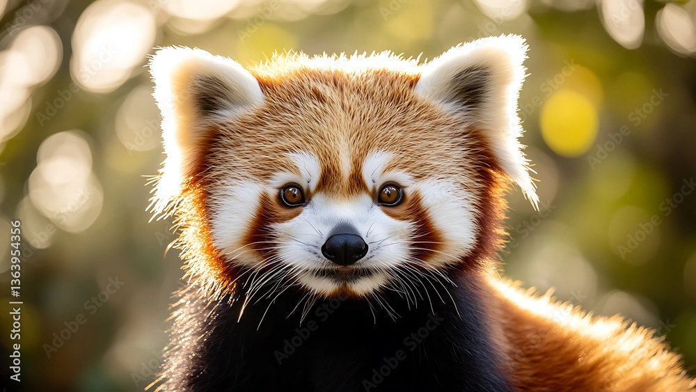 Fototapeta premium Adorable Close-Up of a Red Panda with Reddish-Brown Fur and Distinctive White Markings in Blurred Background