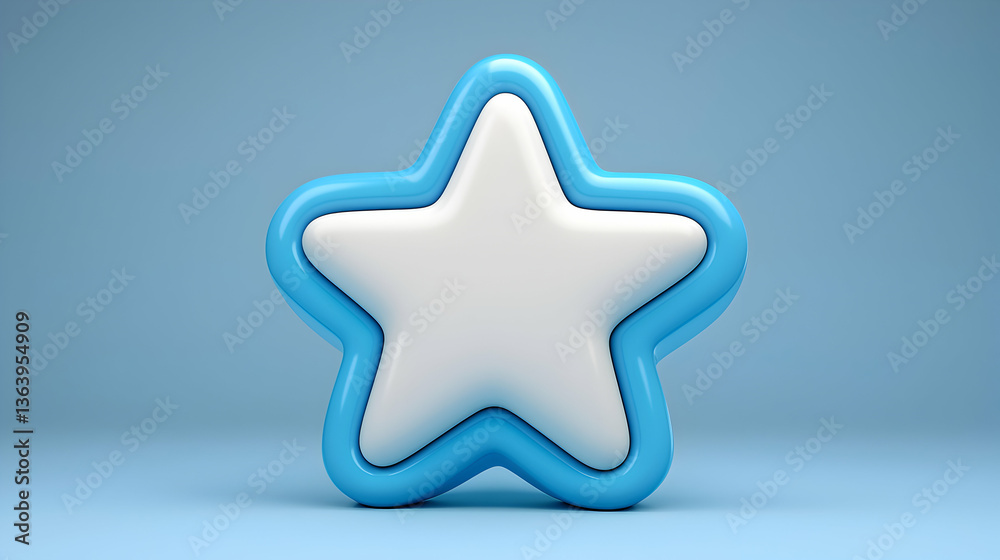 White Star Shape with Blue Outline 3D Render White Star Shape with Blue Outline 3D Render