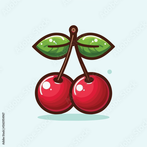 sweet, cherry, berry, fruit, food, red, cherries, leaf, juicy, illustration, fresh, background, vector, cute, summer, organic, green, design, isolated, nature, print, natural, art, vintage, vitamin, d