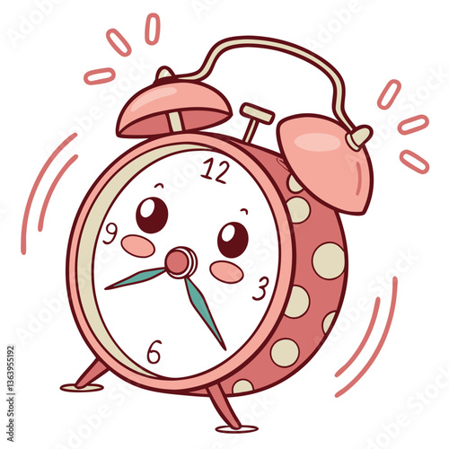 This adorable kawaii alarm clock features a playful design with polka dots, evoking a sense of joy and whimsy, ideal for brightening up any space