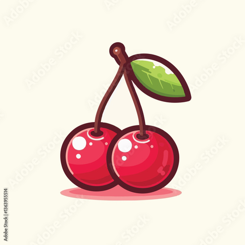 sweet, cherry, berry, fruit, food, red, cherries, leaf, juicy, illustration, fresh, background, vector, cute, summer, organic, green, design, isolated, nature, print, natural, art, vintage, vitamin, d