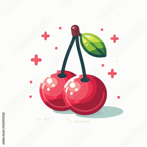 sweet, cherry, berry, fruit, food, red, cherries, leaf, juicy, illustration, fresh, background, vector, cute, summer, organic, green, design, isolated, nature, print, natural, art, vintage, vitamin, d