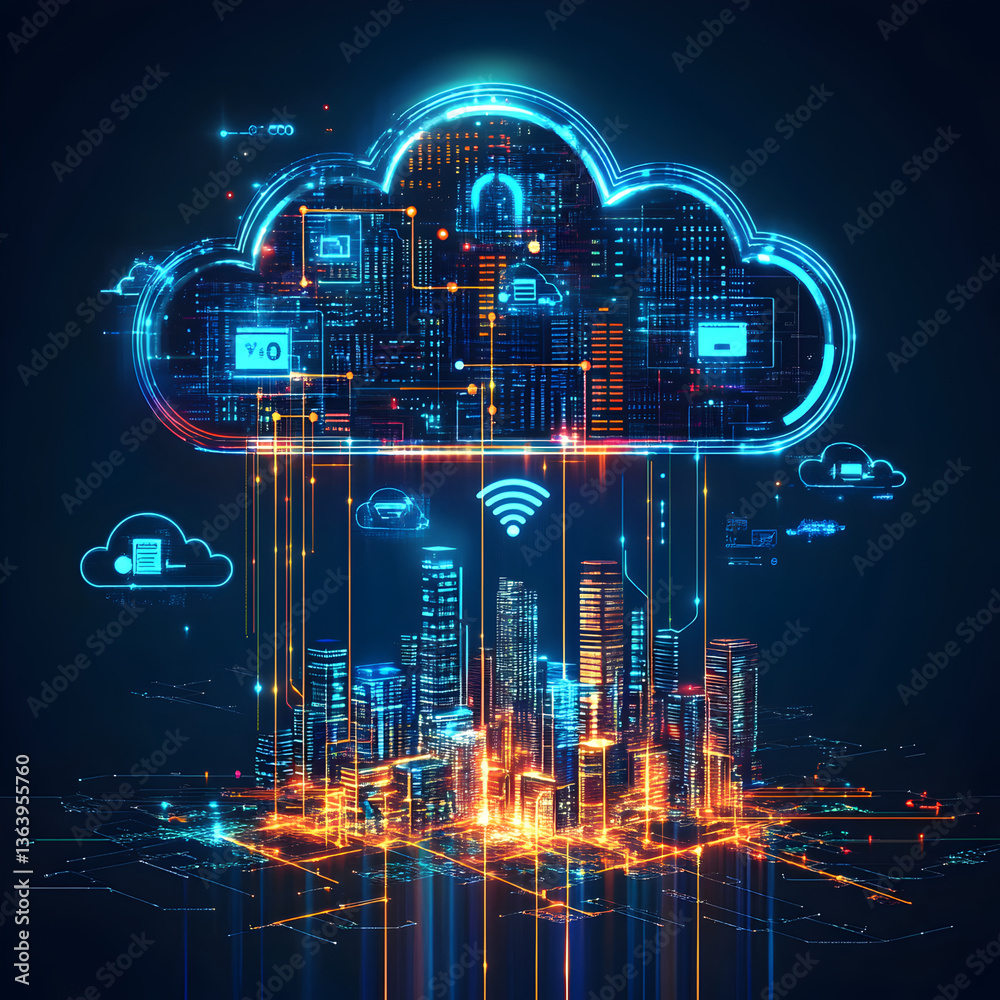 Fototapeta premium Smart City Cloud Computing Network Data Center Digital Transformation