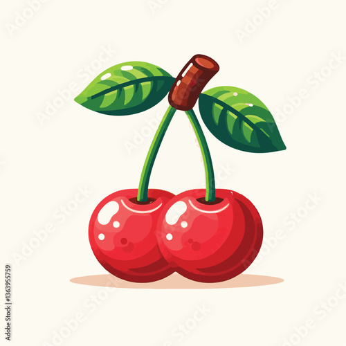 sweet, cherry, berry, fruit, food, red, cherries, leaf, juicy, illustration, fresh, background, vector, cute, summer, organic, green, design, isolated, nature, print, natural, art, vintage, vitamin, d