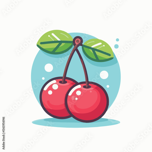 sweet, cherry, berry, fruit, food, red, cherries, leaf, juicy, illustration, fresh, background, vector, cute, summer, organic, green, design, isolated, nature, print, natural, art, vintage, vitamin, d