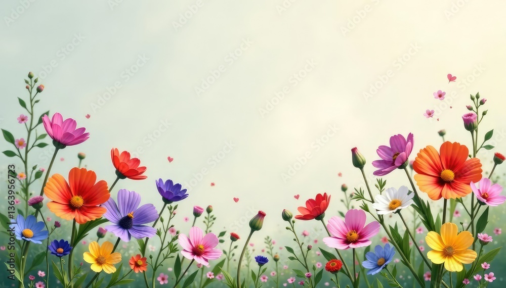 Obraz premium Delicate wildflowers scattered across a muted background, illustration, country