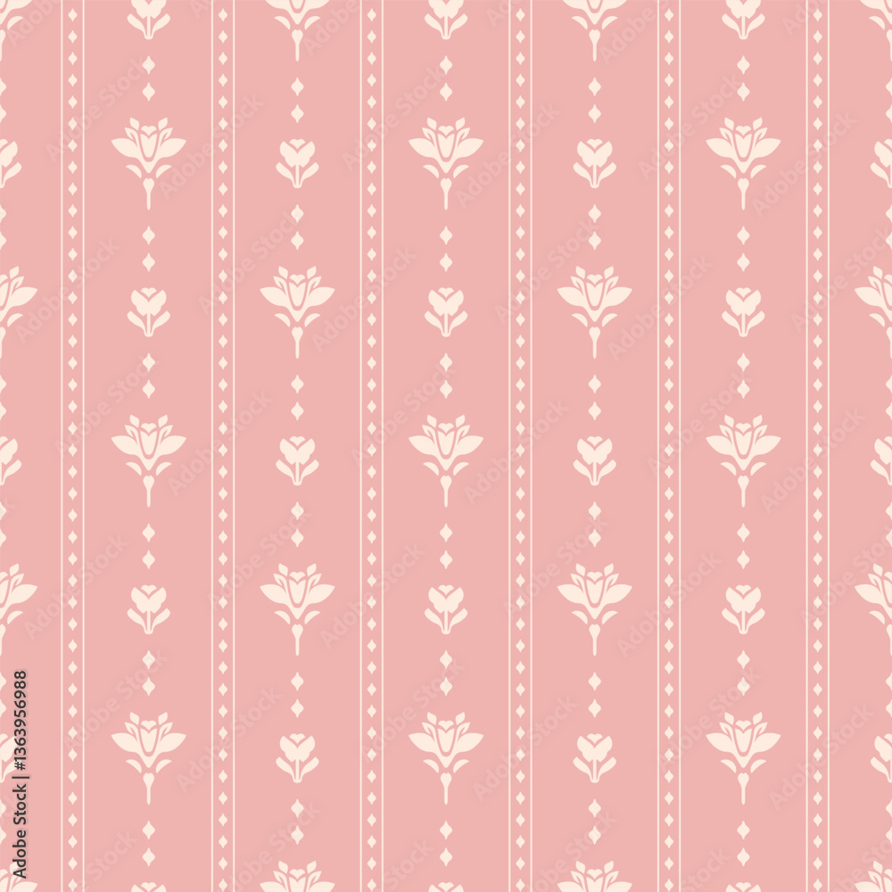 Petit floral stripe pattern with classic botanical motifs on a soft teal backdrop