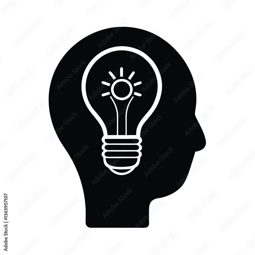 human head with light bulb vector silhouette human head with light bulb vector silhouette