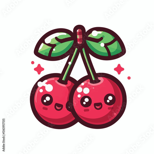 sweet, cherry, berry, fruit, food, red, cherries, leaf, juicy, illustration, fresh, background, vector, cute, summer, organic, green, design, isolated, nature, print, natural, art, vintage, vitamin, d