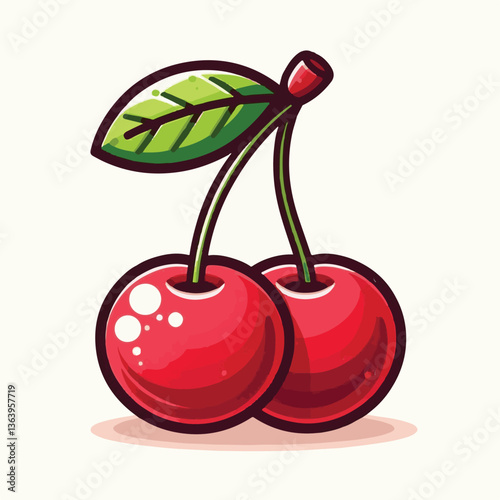 sweet, cherry, berry, fruit, food, red, cherries, leaf, juicy, illustration, fresh, background, vector, cute, summer, organic, green, design, isolated, nature, print, natural, art, vintage, vitamin, d