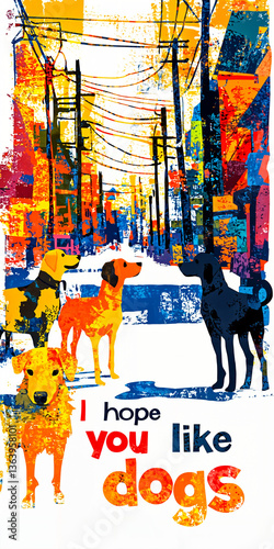 Colorful Illustration of Dogs with the Text “I Hope You Like Dogs” – Poster