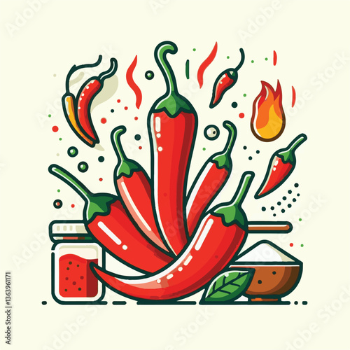 hot, chili, food, spicy, red, spice, vegetable, pepper, chilli, fresh, isolated, mexican, vector, background, ingredient, taste, organic, cooking, cuisine, jalapeno, flavor, plant, cayenne, paprika, h