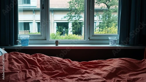 Empty Hospital Bed With a View of the Garden in a Home Setting Generative AI