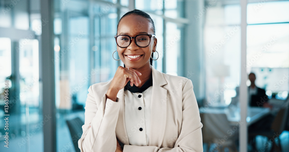 Φωτογραφία Glasses, human resources and portrait of business black woman in office for onboarding or recruitment