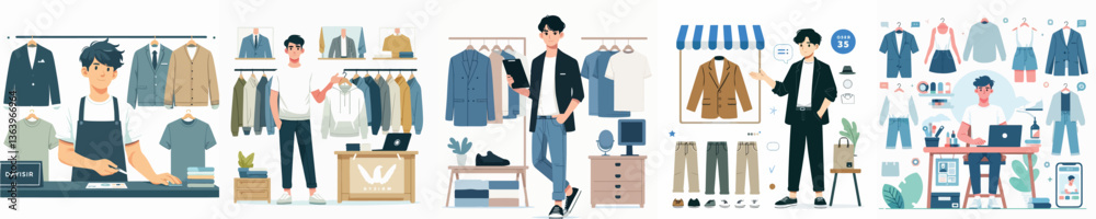 vector of young man selling clothes vector of young man selling clothes